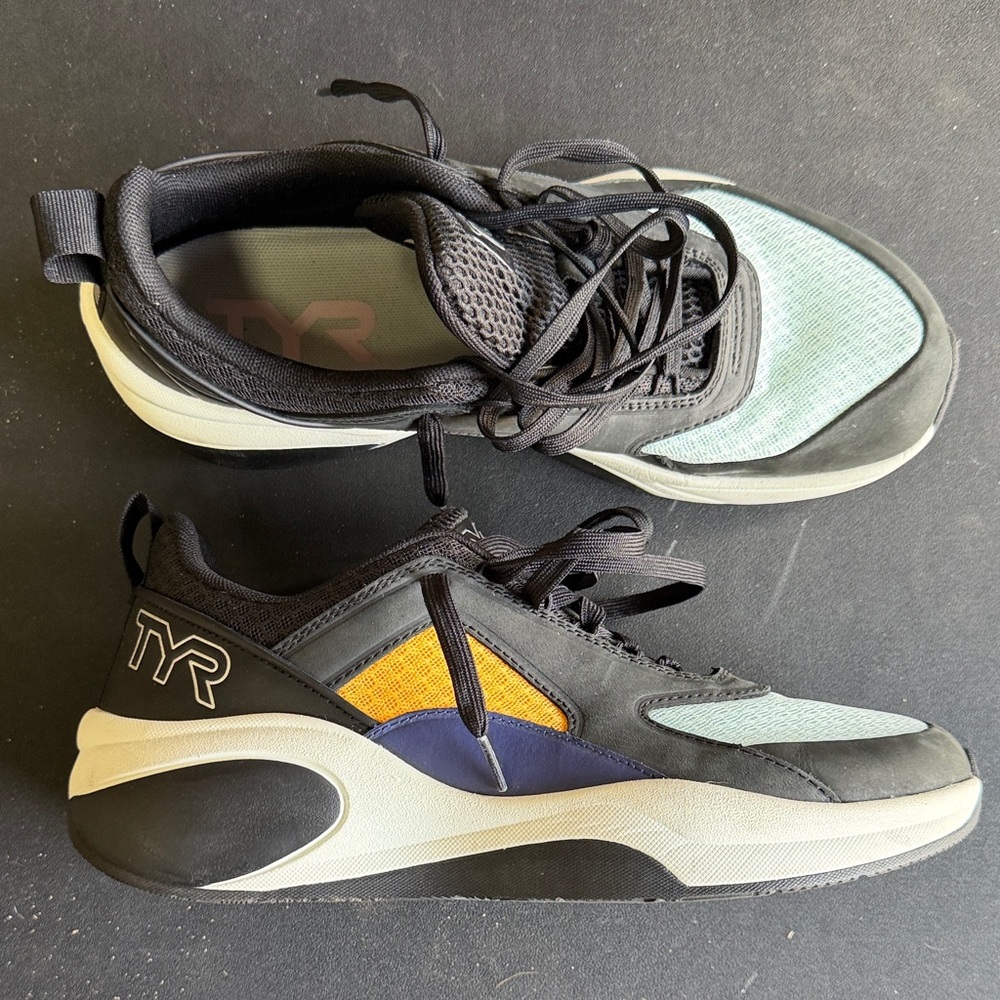 TYR Black, Blue, and Yellow Athletic Shoes